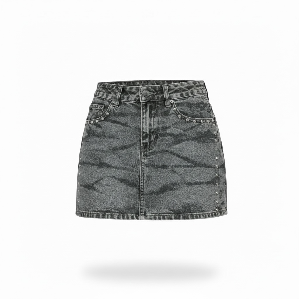 Mini Falda Denim Camuflaje con Tachas